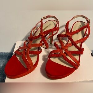 BCBGeneration Braided Strappy Red Heeled Sandals size 8.5